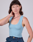 Cropped Tank Top in Baby Blue on Alex