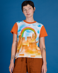 Alex is 5'8 and Wearing P Orange Mesa Airbrush Vintage Tee