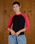 Alex in the Black/Pink Colorblock Raglan Tee