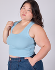 Cropped Tank Top in Baby Blue angled front view on Ashley
