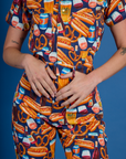 Short Sleeve Jumpsuit - Hot Dog & Beer & Wine & Pretzels