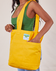 Everyday Tote in Sunshine Yellow worn on model's shoulder