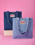 Denim Shopper Tote Bag in Light and Dark Wash