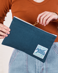 Perfect Pencil Pouch in Lagoon held by model
