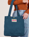 Shopper Tote Bag in Lagoon worn off arm of model