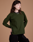 Long Sleeve Burly Tee - Evergreen/Black Stripe