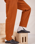 Heavyweight Trousers in Burnt Terracotta pant leg close up on Jerrod