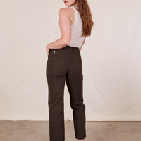 Work Pants in Espresso Brown back view on Allison wearing vintage off-white Tank Top