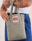 Khaki Grey Mini Tote Bag on Jesse's arm