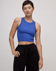 Alex wearing the Cornflower Blue Deep Cut Racerback