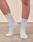 Thick Crew Sock in Dishwater White on model