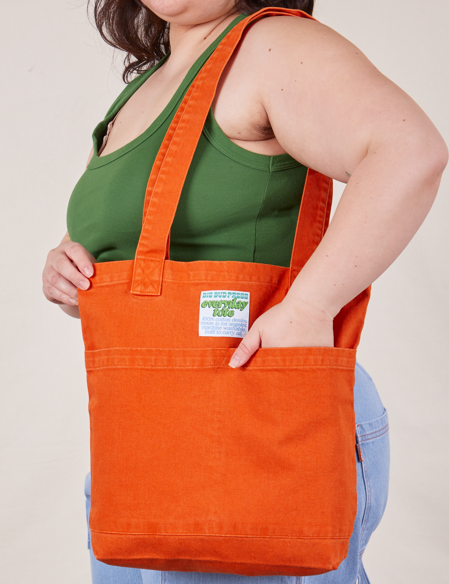 Everyday Tote Bag in Burnt Orange worn by model