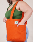 Everyday Tote Bag in Burnt Orange worn by model