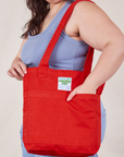 Everyday Tote Bag in Mustang Red worn by model