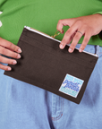 Pencil Pouch in Espresso Brown held by model