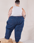 Back view of Petite Carpenter Jeans in Dark Wash and Cropped Tank Top in vintage tee off-white on Jordan