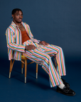 Work Pants in Rainbow Stripe and paired with matching Work Jacket on Isaac