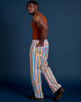 Work Pants in Rainbow Stripe angled back view on Isaac