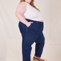 Side view of Denim Trouser Jeans in Dark Wash on Catie