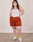 Ashley is wearing Classic Work Shorts in Paprika and Tank Top in vintage tee off-white