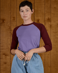 Alex in the Faded Grape/Wine Colorblock Raglan Tee