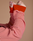 Long Sleeve Burly Tee in Red/White Stripe sleeve close up