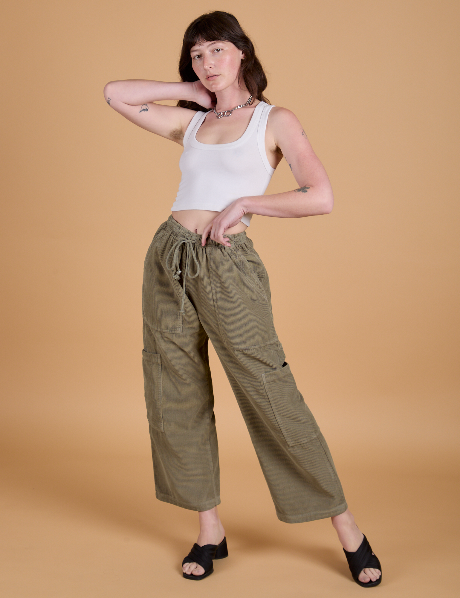 Try-A-Style Corduroy Drop Pocket Cargo Pants - Khaki Grey *FINAL