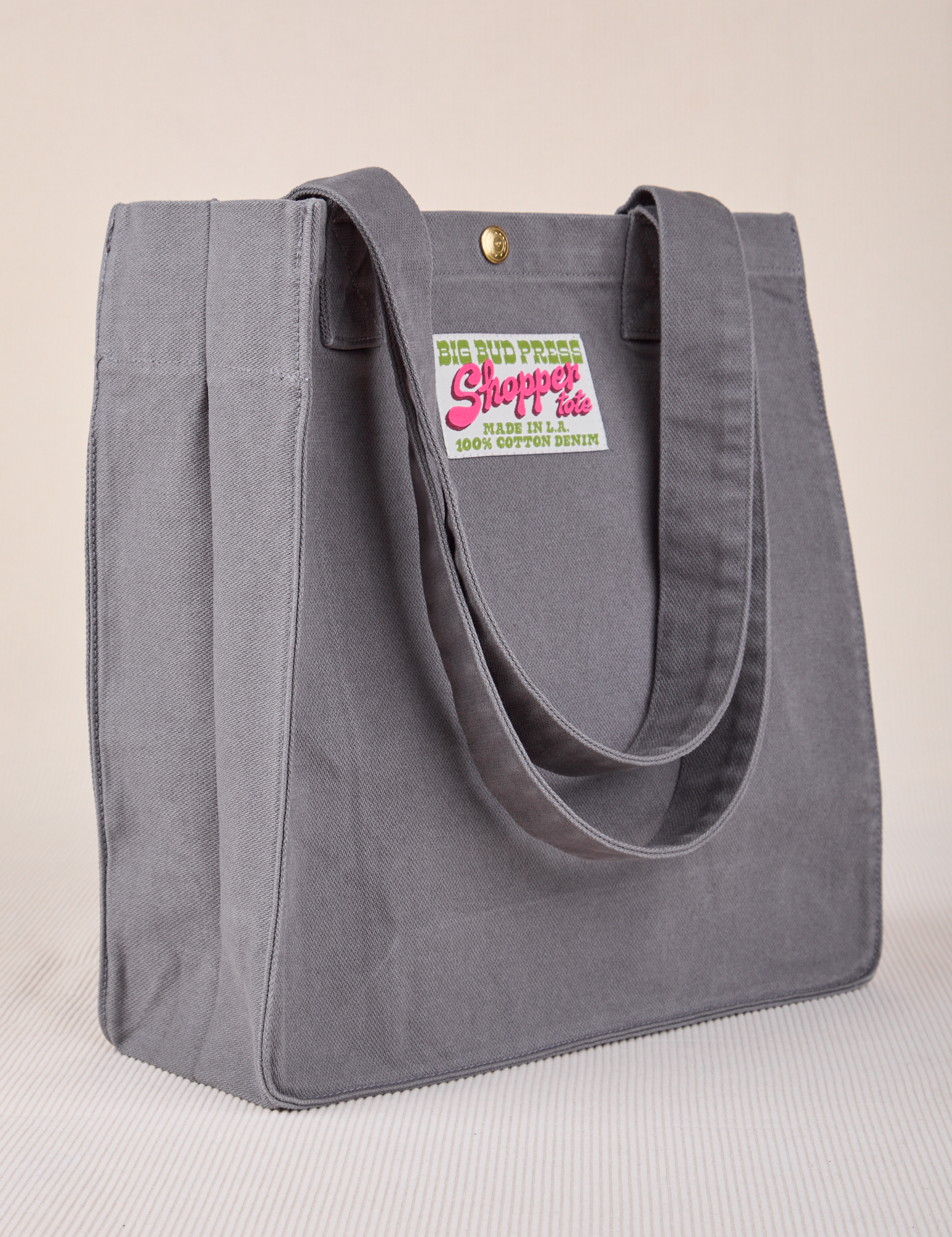 Angled view of Shopper Tote Bag in Washed Grey