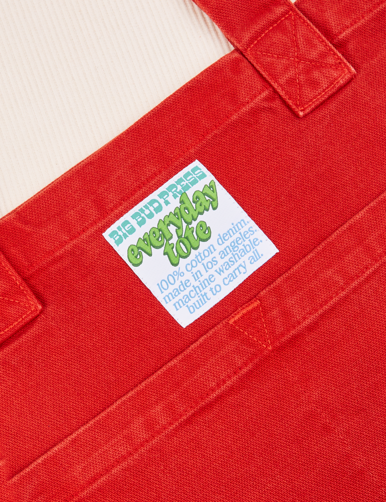 Close up of Everyday Tote Bag in Mustang Red