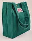 Angled view of Shopper Tote Bag in Hunter Green