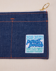 Close up of Pencil Pouch in Dark Wash Denim