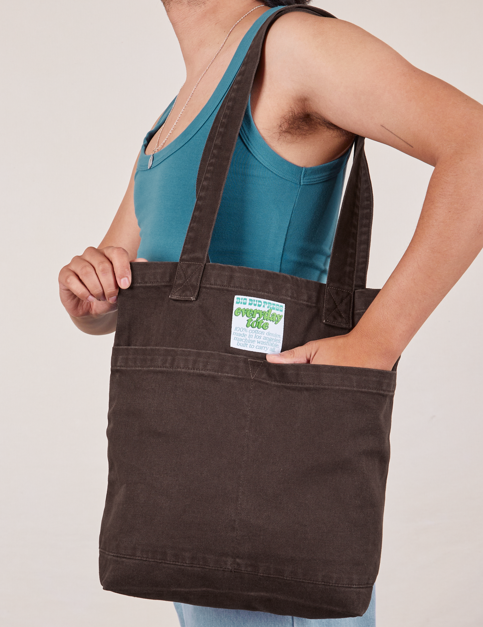 Everyday Tote Bag in Espresso Brown worn by model