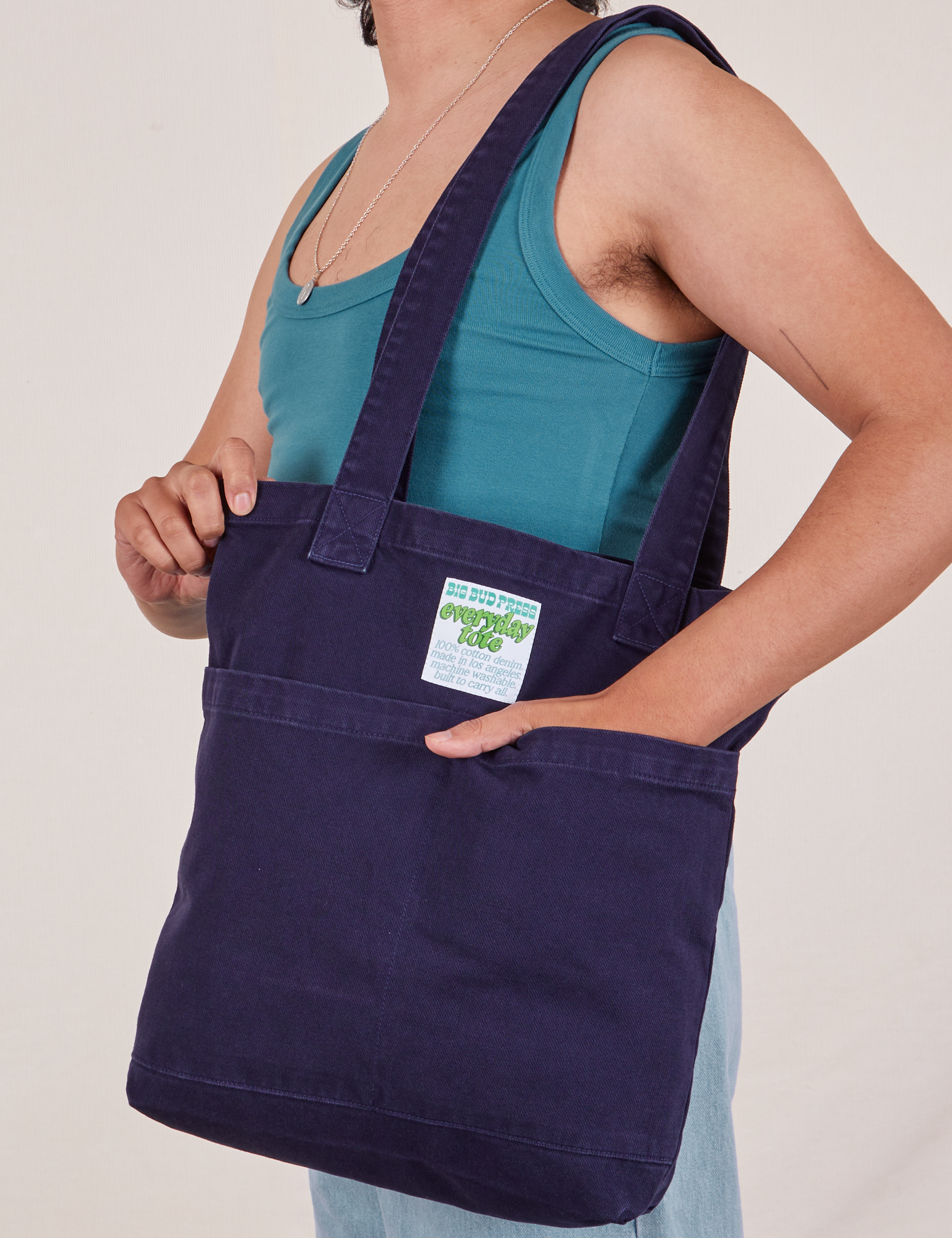 Everyday Tote Bag in Navy Blue on model