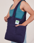 Everyday Tote Bag in Navy Blue on model