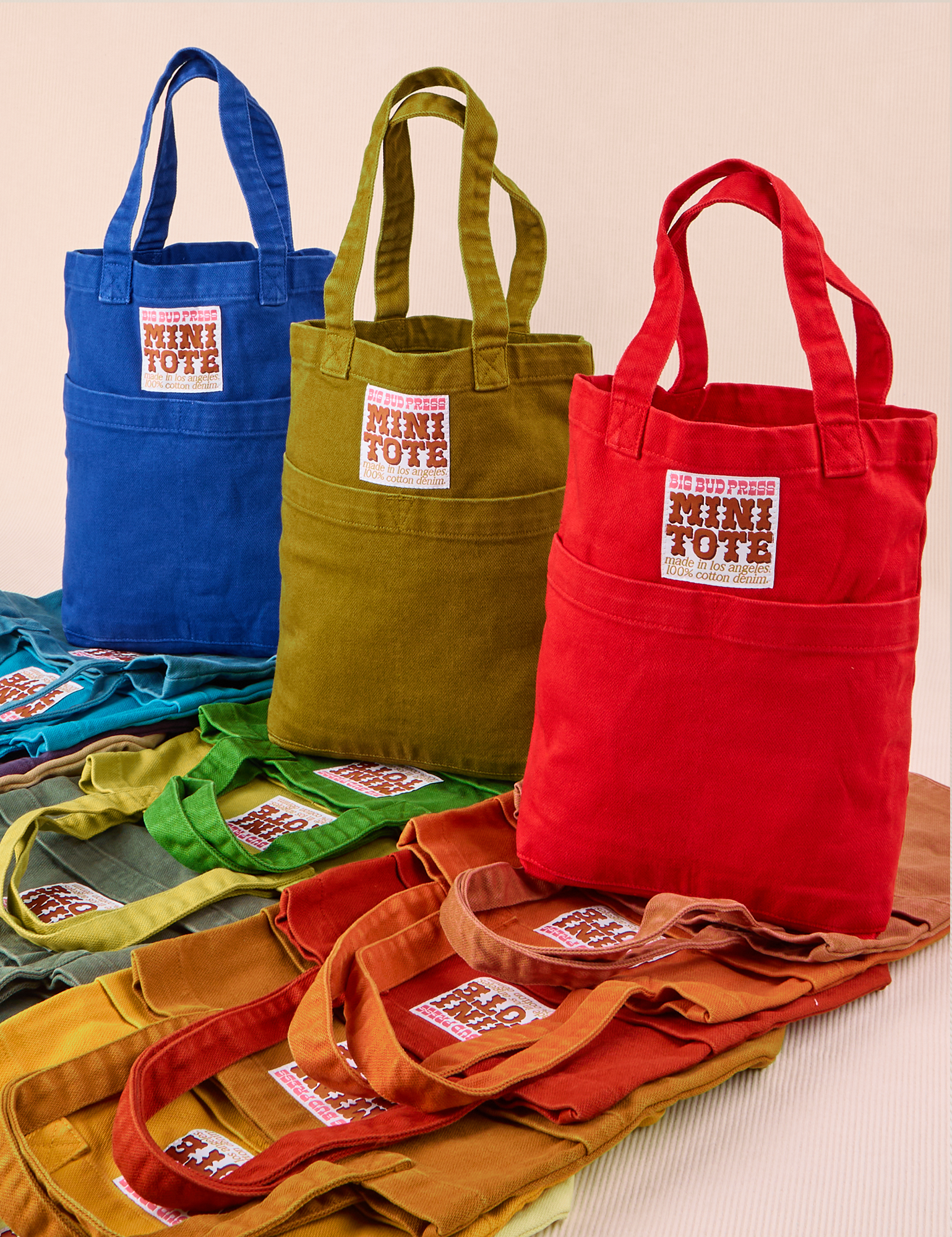 Mini Tote Bag in Royal Blue, Olive Green and Mustang Red