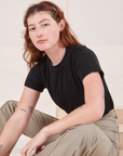 Alex is wearing P Organic Vintage Tee in Basic Black
