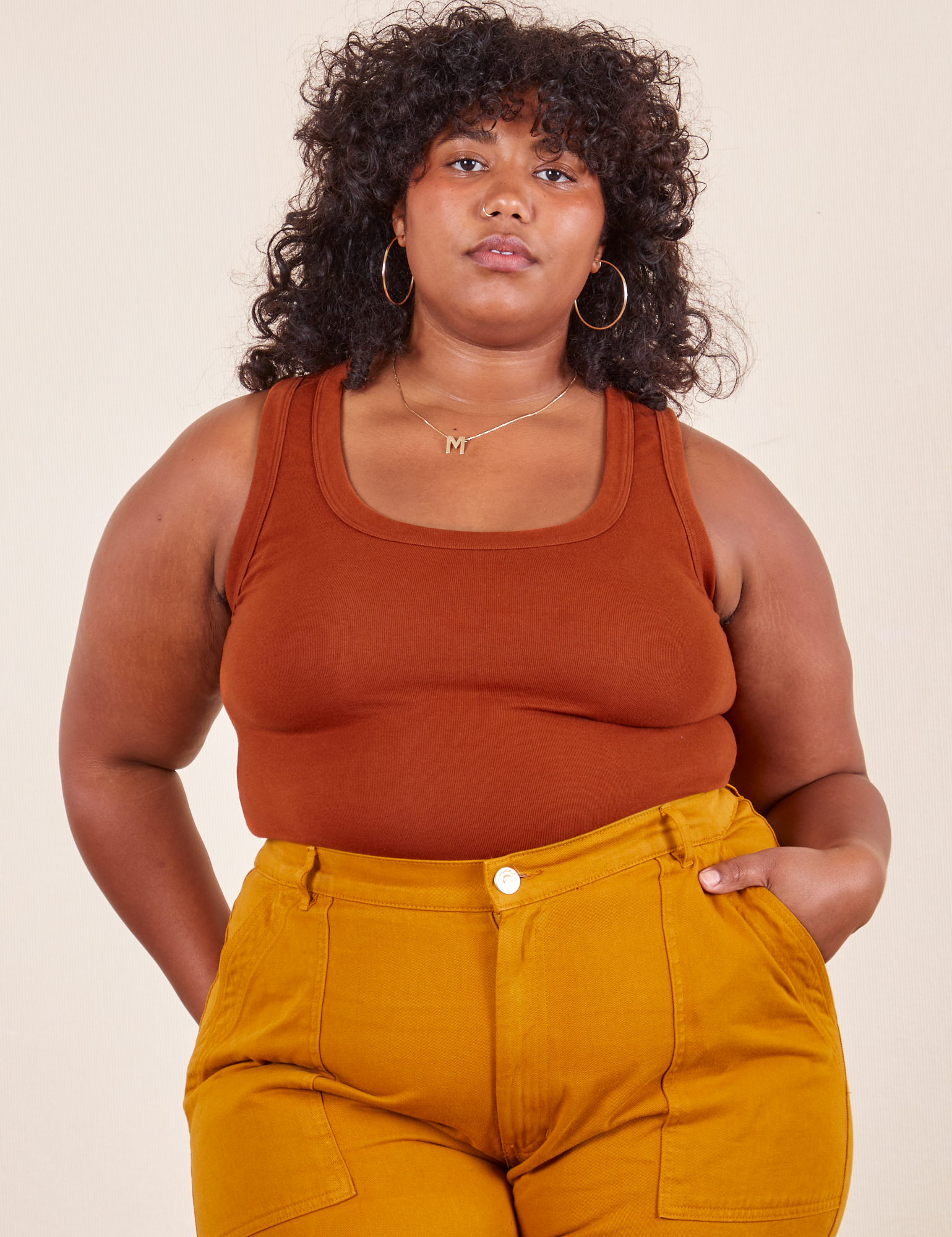 Morgan is wearing XL Tank Top in Burnt Terracotta