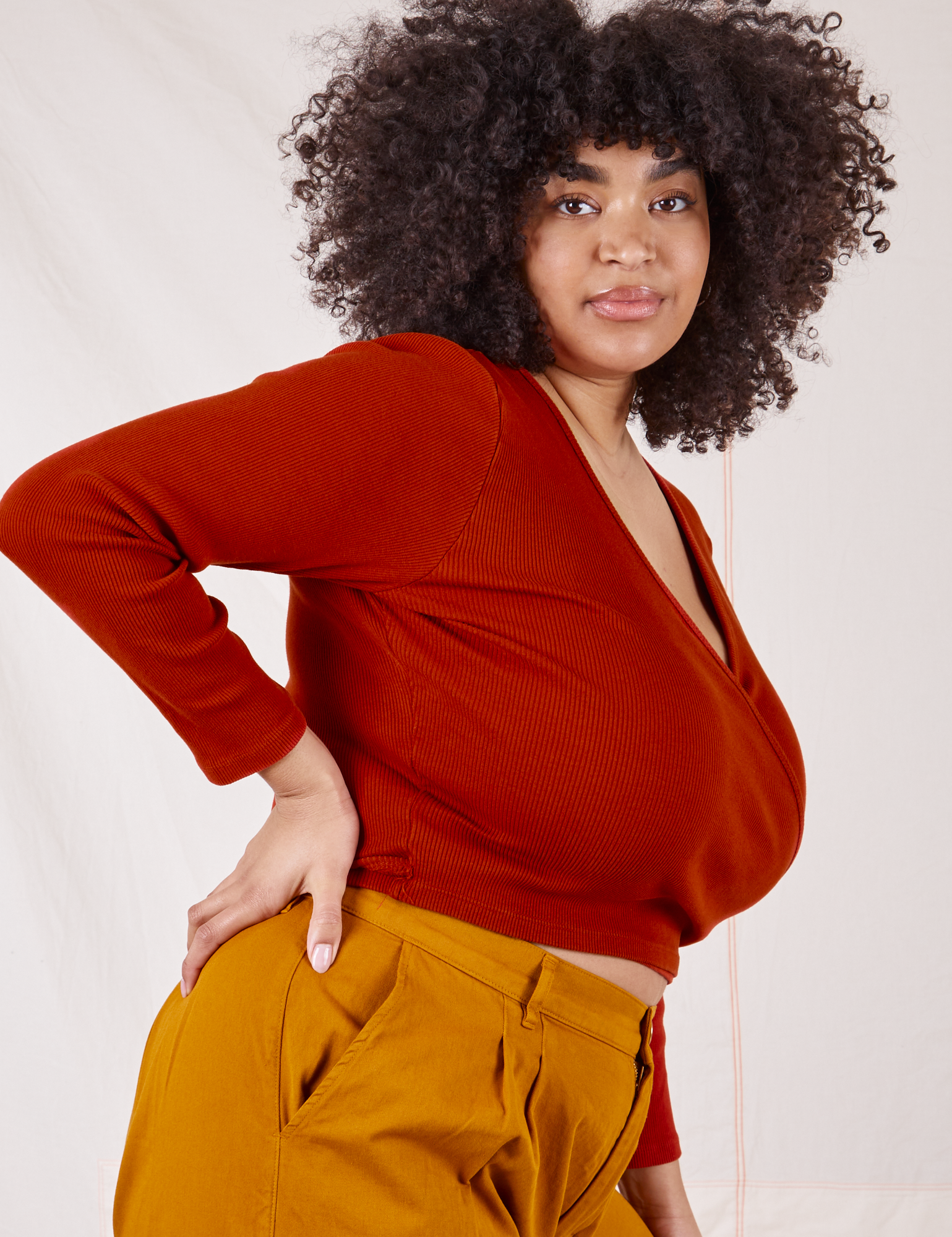 Wrap Top in Paprika side view on Lana