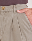 Heritage Trousers in Khaki Grey front close up on Jesse with hand in pocket