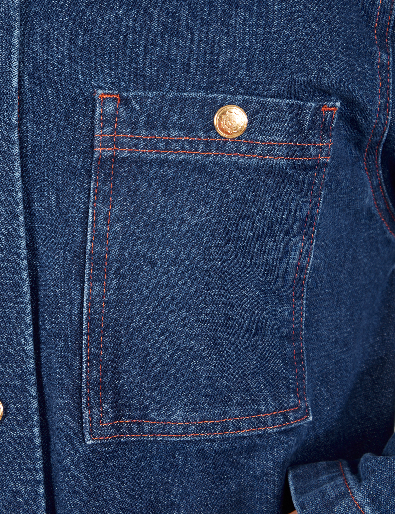 Indigo Denim Work Jacket in Dark Wash front pocket close up