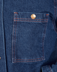 Indigo Denim Work Jacket in Dark Wash front pocket close up