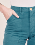 Work Pants in Marine Blue front pocket close up