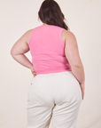Tank Top in Bubblegum Pink back view on Ashley wearing vintage tee off-white Western Pants