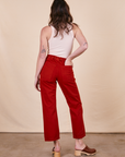 Back view of Work Pants in Paprika and vintage tee off-white on Alex
