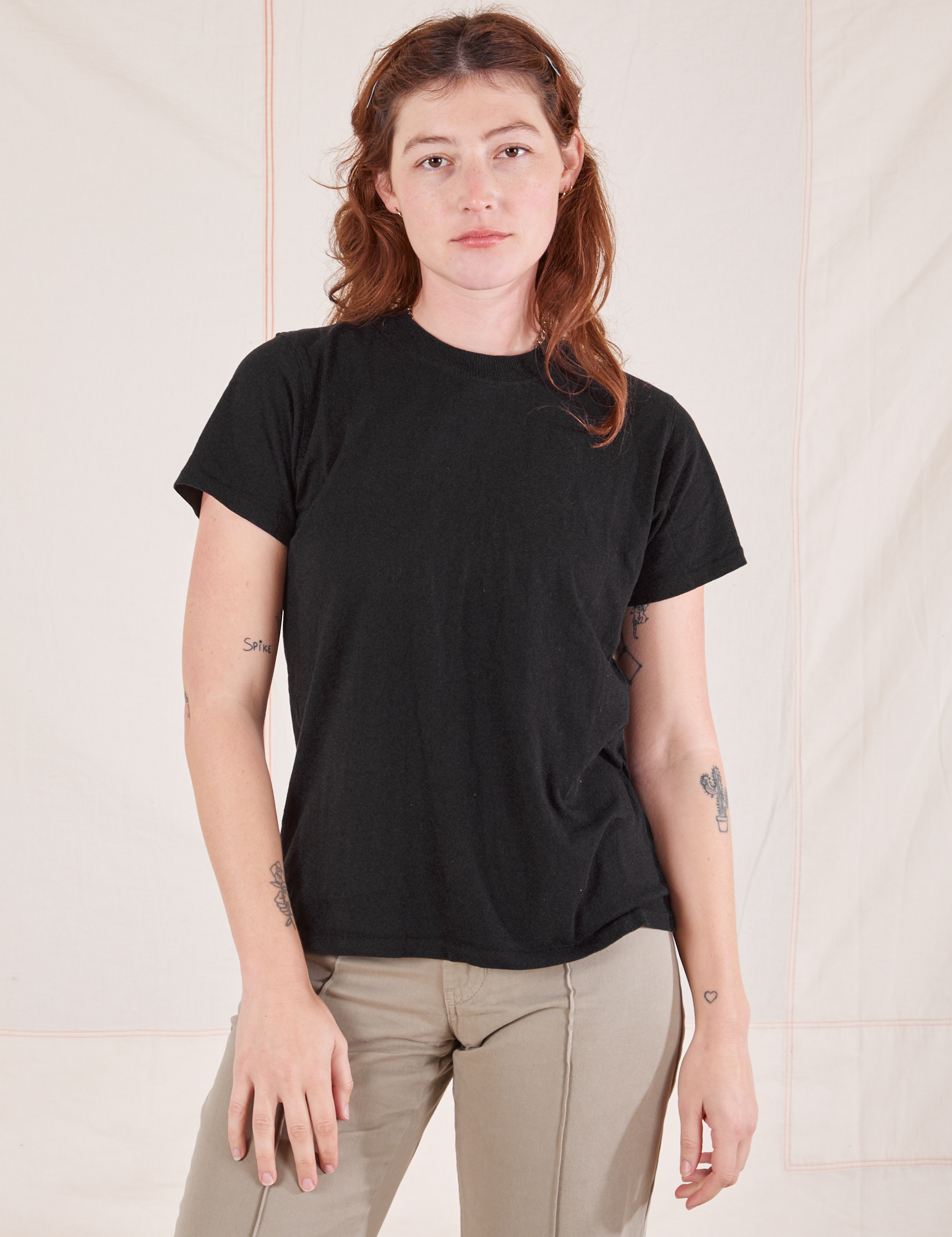 Alex is wearing Organic Vintage Tee in Basic Black