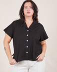 Faye is wearing Pantry Button-Up in Basic Black