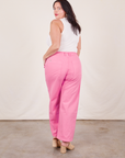 Back view of Work Pants in Bubblegum Pink and Tank Top in vintage tee off-white on Faye