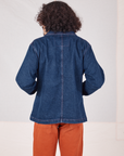 Back view of Indigo Denim Work Jacket in Dark Wash worn by Jesse