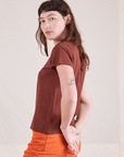 Side view of Organic Vintage Tee in Fudgesicle Brown worn by Alex