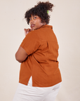 Side view of Pantry Button-Up in Burnt Terracotta worn by Morgan